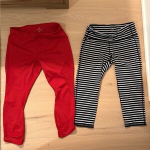 Athleta Red and Black Striped Leggings Set